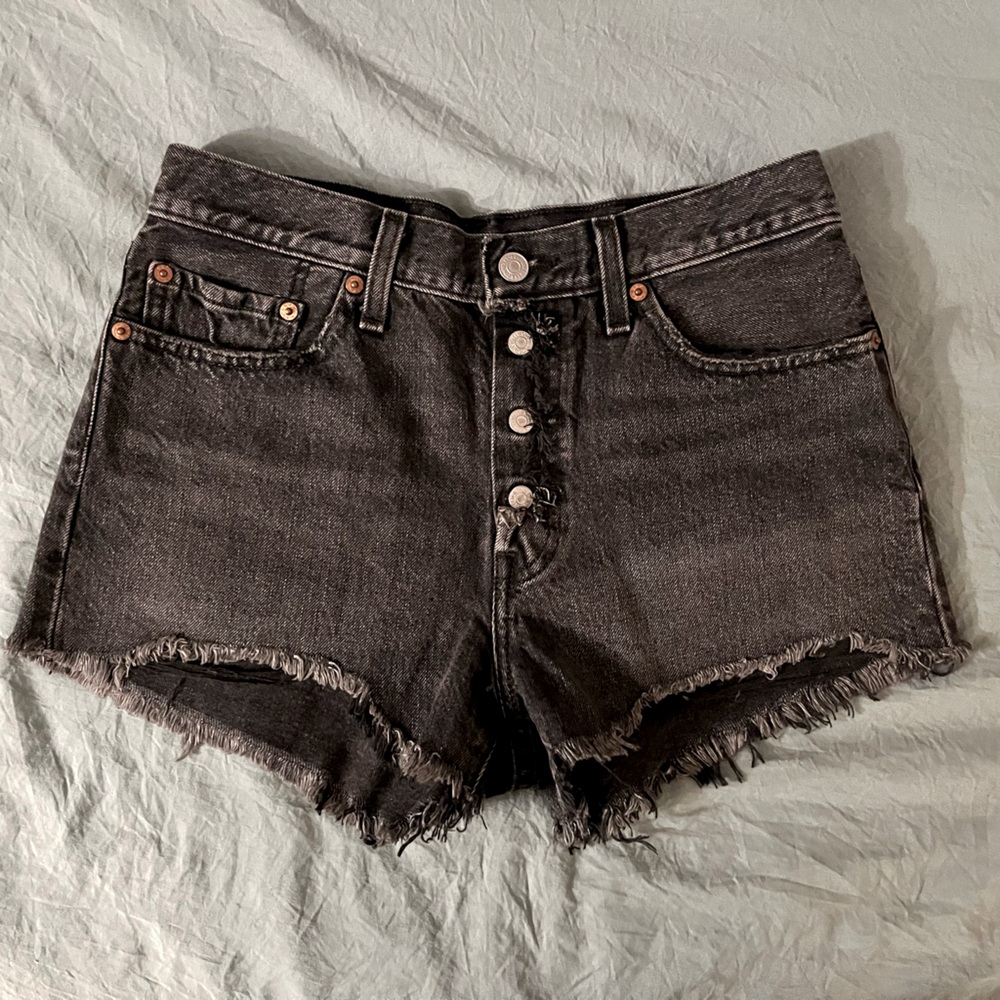 Levi Black Denim Button Fly Shorts 27 Waist